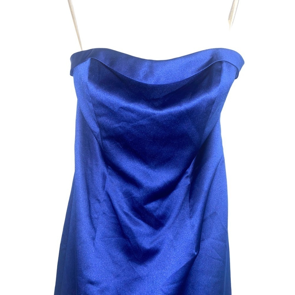 David's Bridal Strapless A line Royal Blue Cascading Train Maxi Dress - Picture 11 of 12